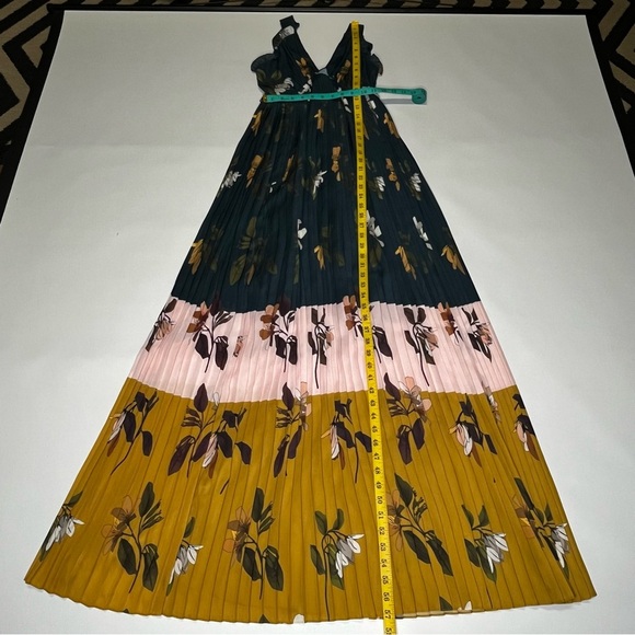 Ted Baker Kaylare Savanna Teal and Yellow Floral Maxi Pleated Dress Size 0 - Picture 12 of 13